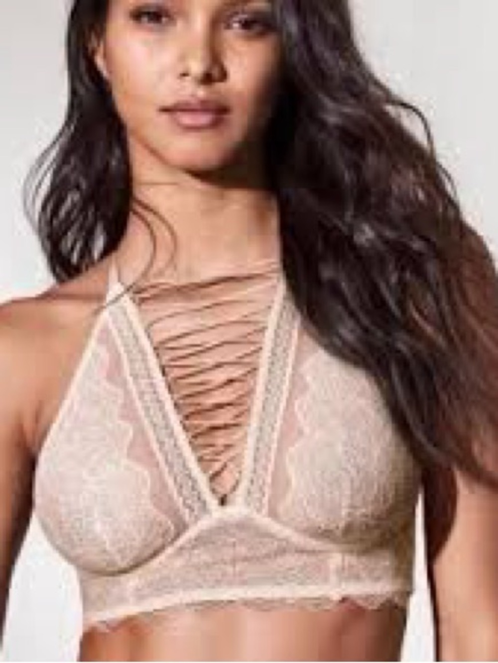 Victoria’s Secret Lace Plunge Bralette – Nude Beige (Size S)